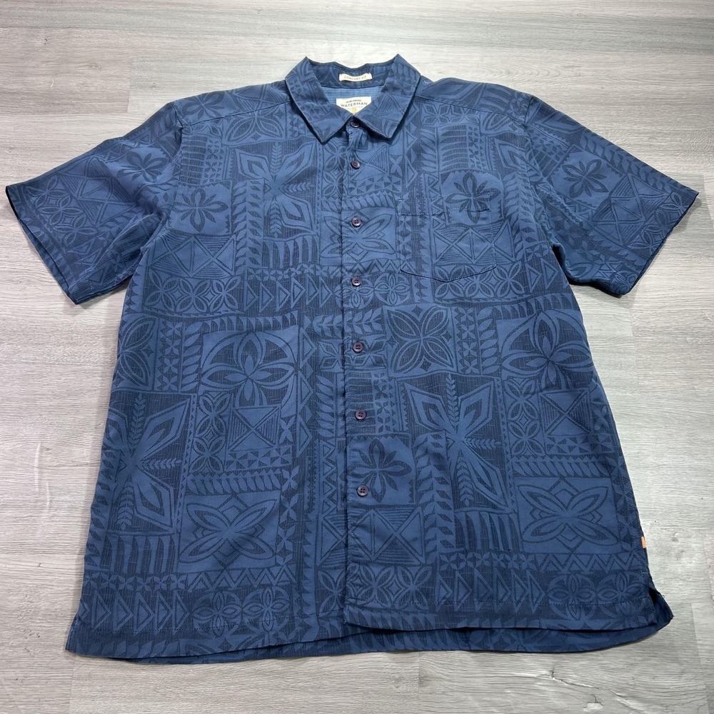 Quiksilver Waterman Shirt Mens Large Hawaiian Geometric Short Sleeve Button Up